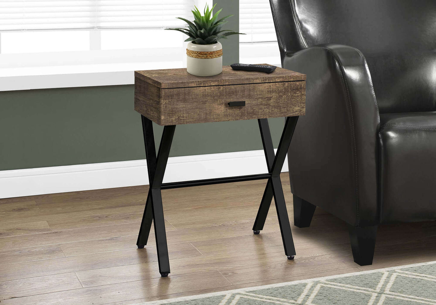 Nightstand - 24"H / Brown Reclaimed Wood / Black Metal