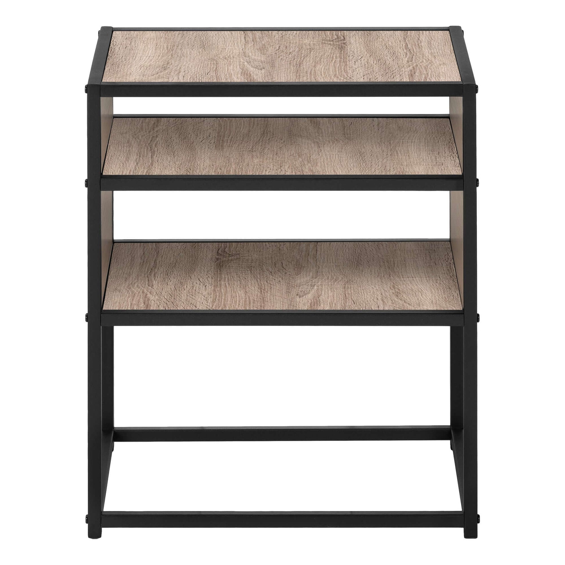 Monarch Specialties - Modern 3-Teir MDF Rubberwood Nightstand with Metal Frame & Open Shelves - I 3507