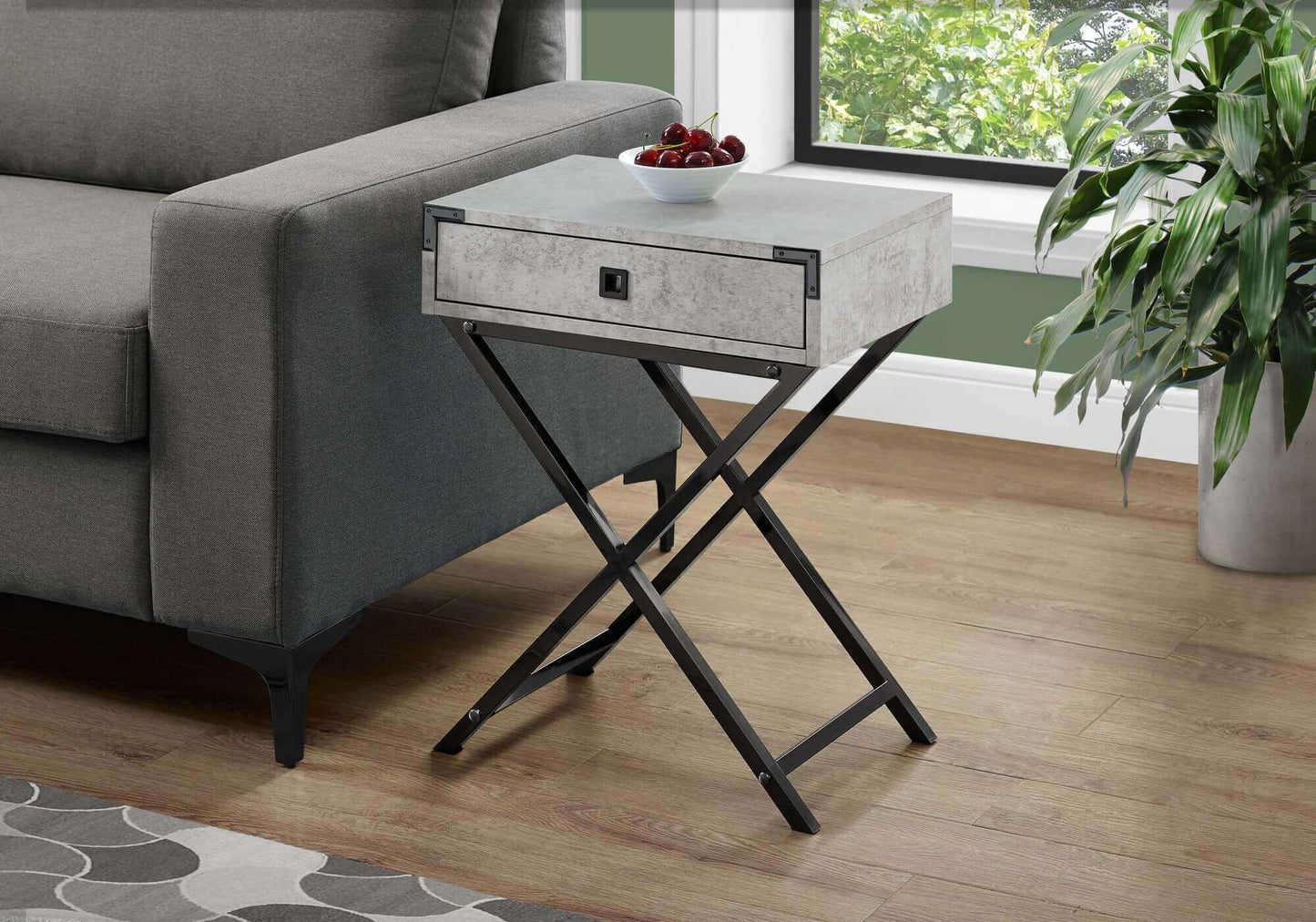 Nightstand - 24"H / Grey Cement / Black Nickel Metal