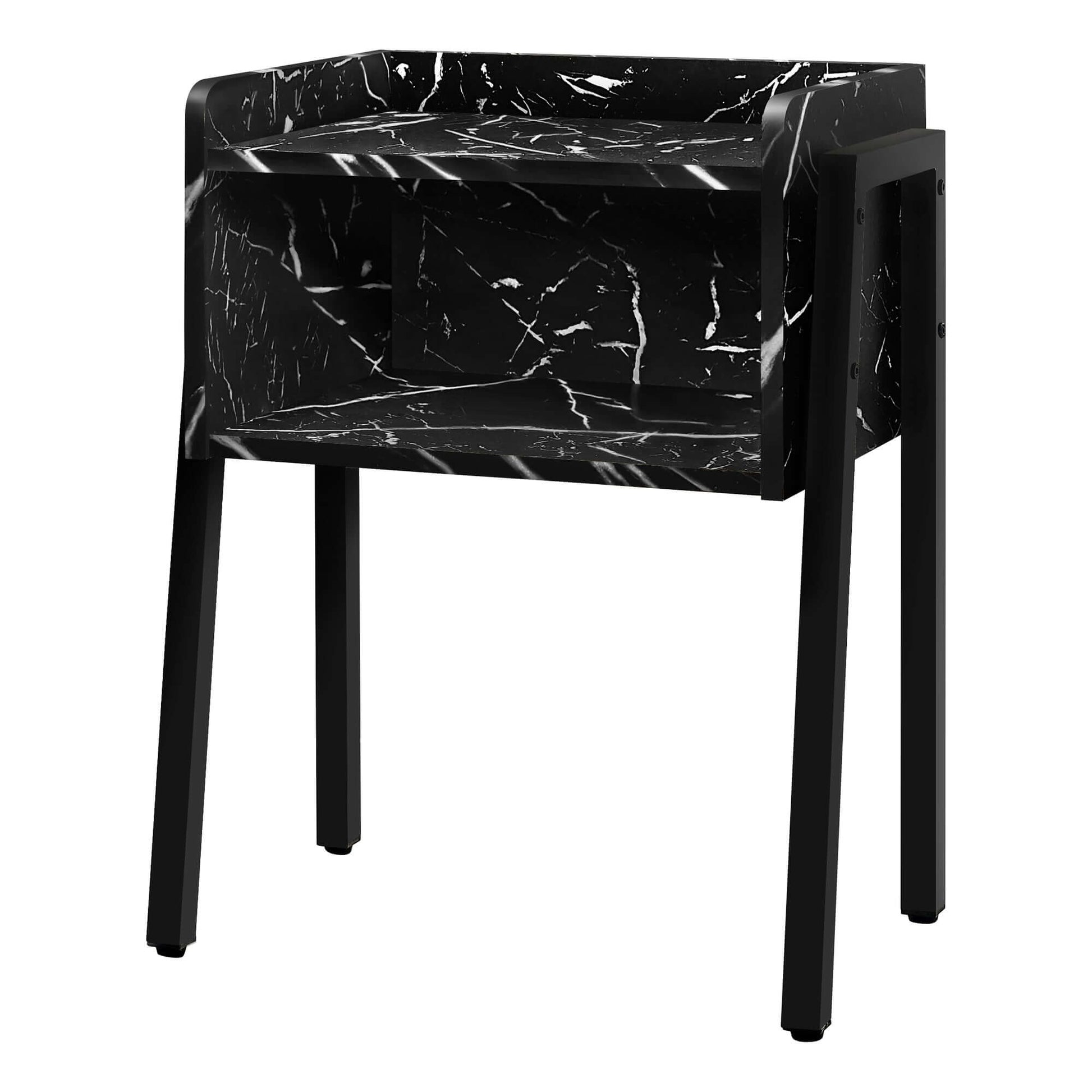 Monarch Specialties - Modern Nightstand in Black Marble Finish with Black Metal Frame - I 3590