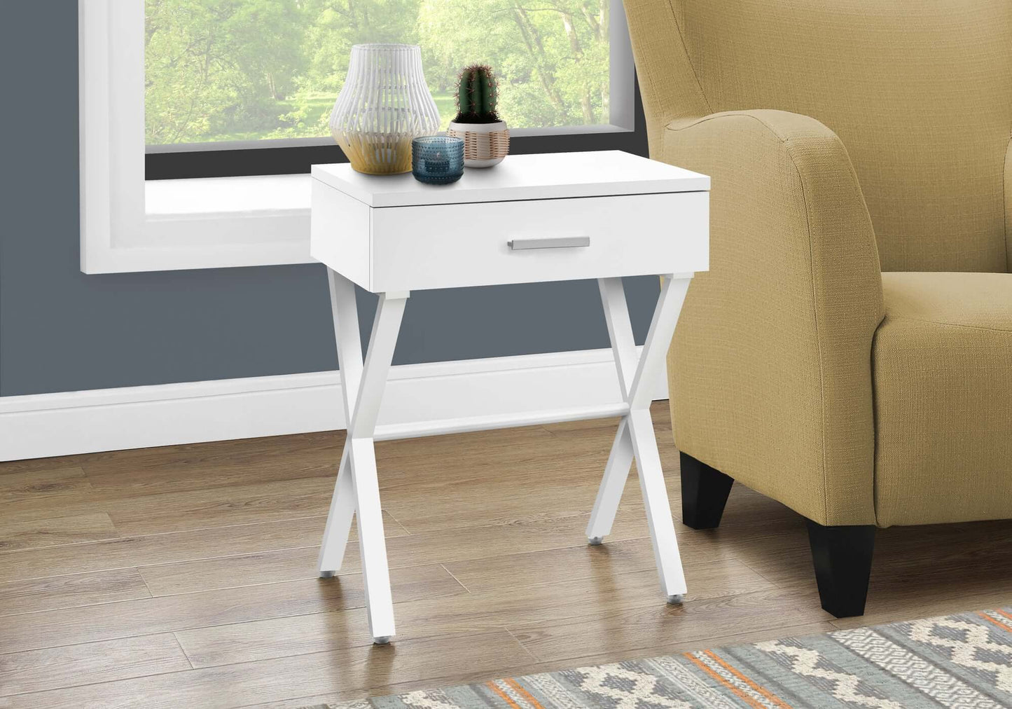 Monarch Specialties - Modern Rubberwood Nightstand with Metal Frame - I 3606