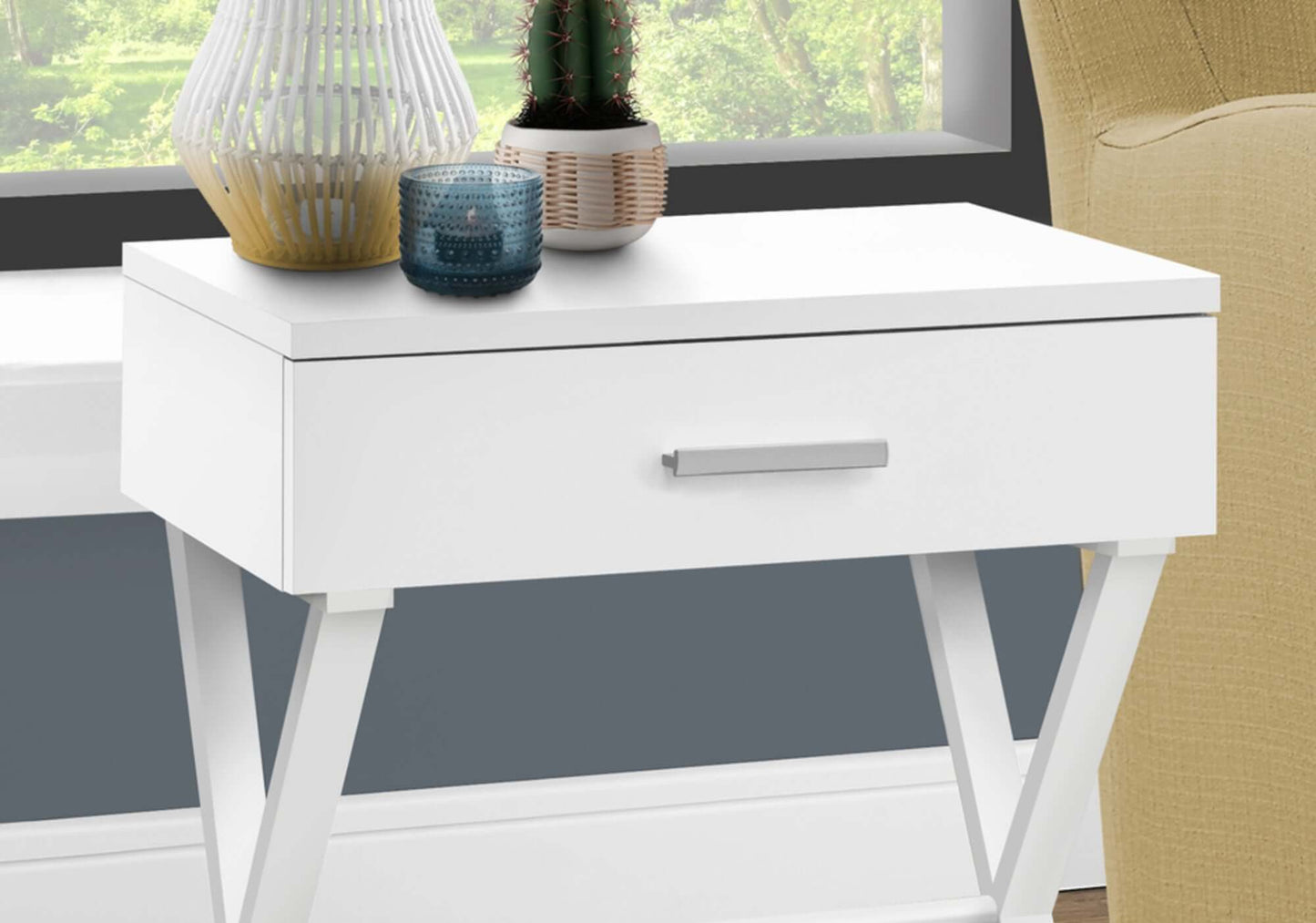 Monarch Specialties - Modern Rubberwood Nightstand with Metal Frame - I 3606