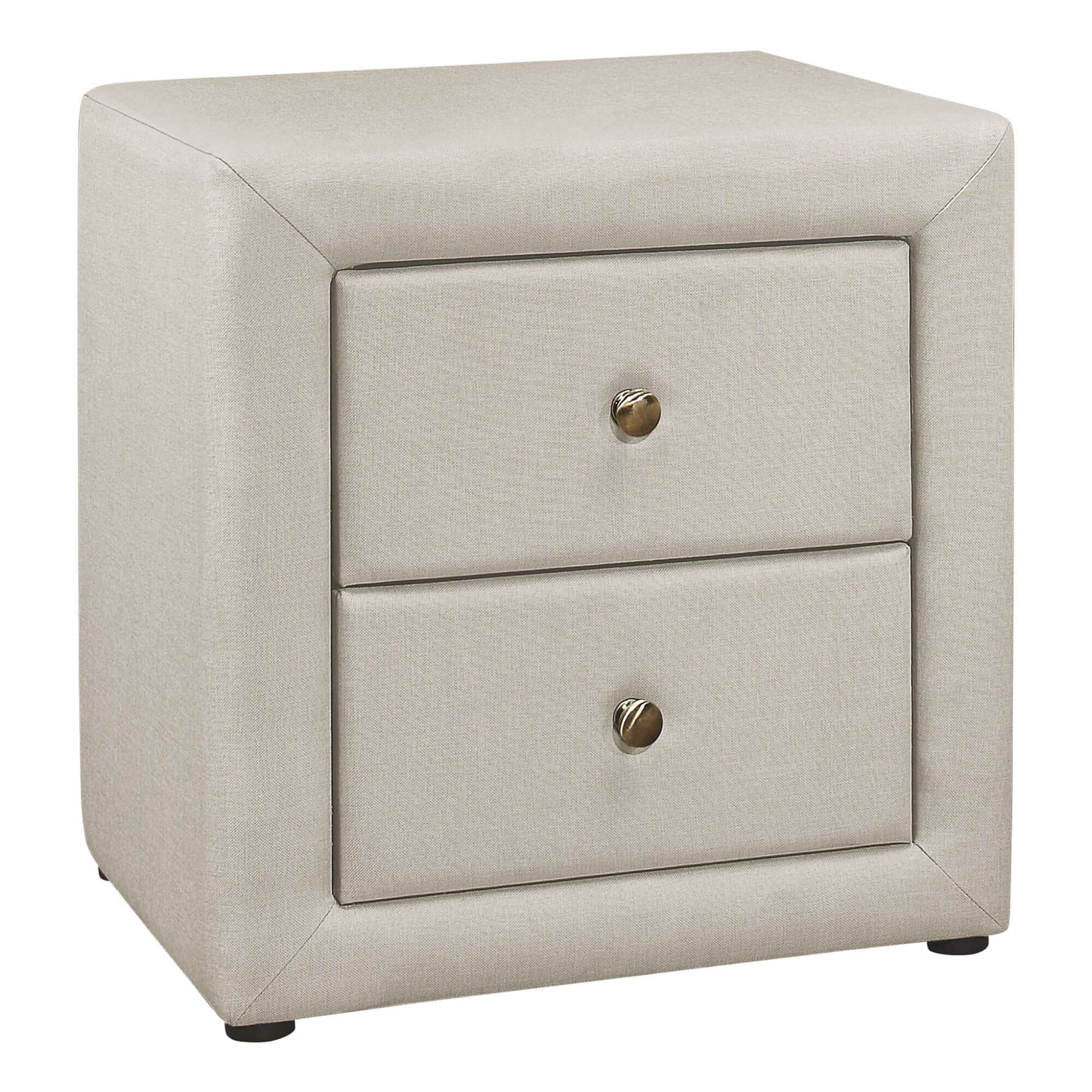 Monarch Specialties - Transitional Nightstand in Beige Linen Fabric Upholstery - I 5605