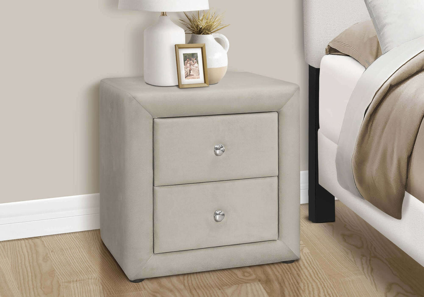 Nightstand - 21"H / Light Grey Velvet