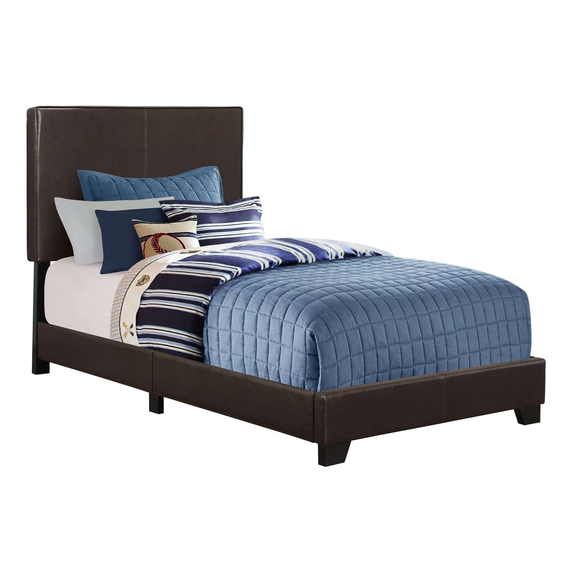 Monarch Specialties - Transitional Upholstered Bed in Dark Brown Leather-Look - I 5910F