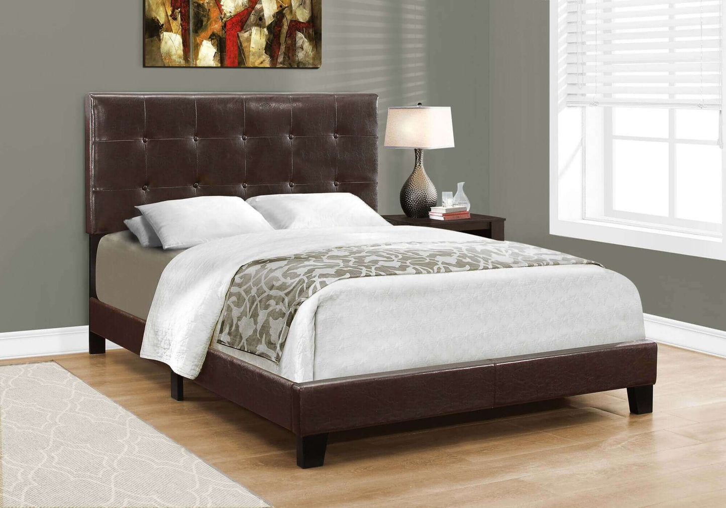 Bed – Full / Queen Size / Dark Brown Leather-Look