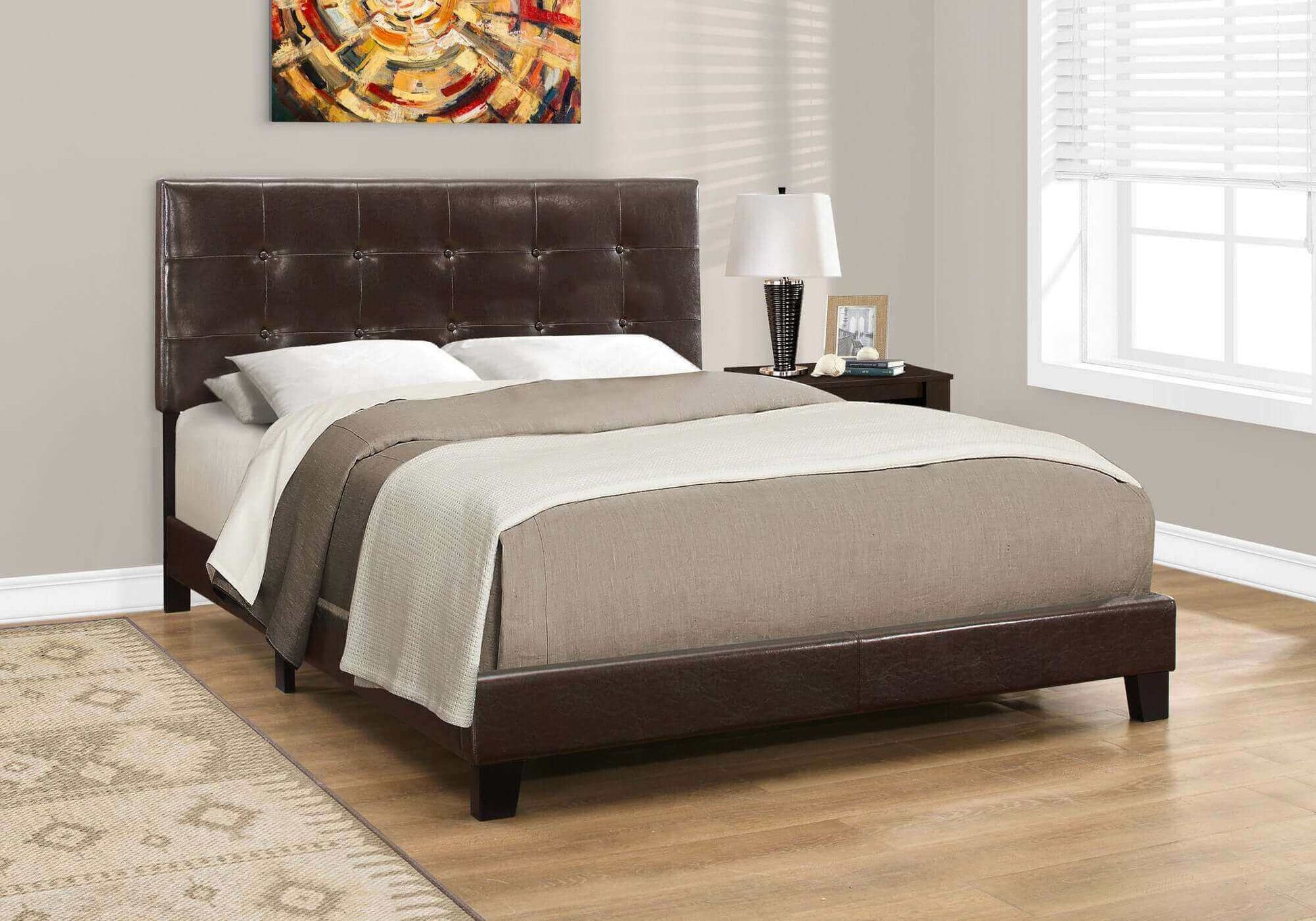 Bed – Full / Queen Size / Dark Brown Leather-Look