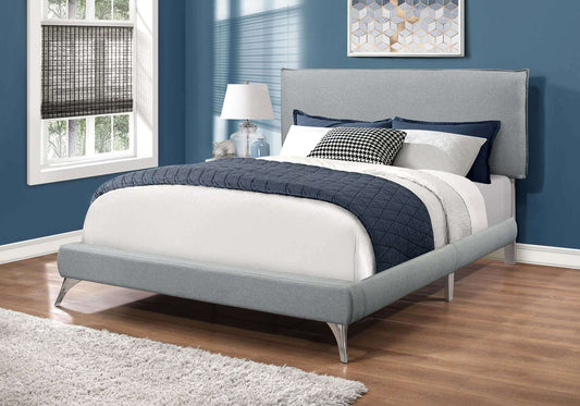 Bed - Queen Size / Grey Linen with Chrome Legs