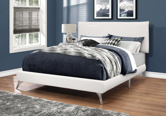 Bed - Queen Size / White Leather-Look with Chrome Legs