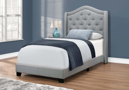Monarch Specialties - Grey Linen Upholstered Bed with Chrome Trim - I 5966T
