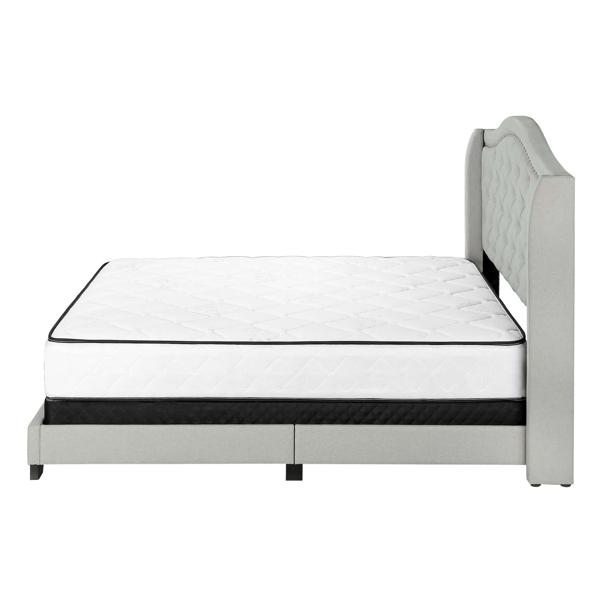 Monarch Specialties - Queen Size Light Grey Velvet Bed with Chrome Trim - I 5967Q