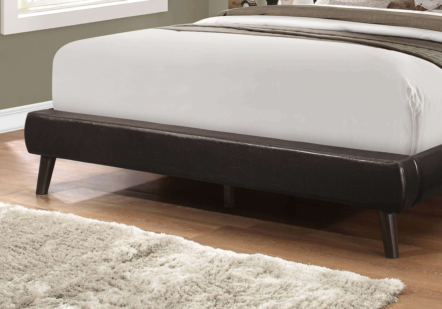 Bed - Twin / Queen Size / Brown Leather-Look with Wood Legs