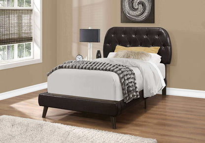 Bed - Twin / Queen Size / Brown Leather-Look with Wood Legs