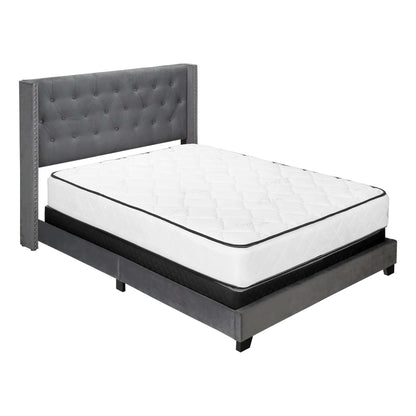 Bed – Twin / Queen Size / Dark Grey Velvet with Chrome Trim