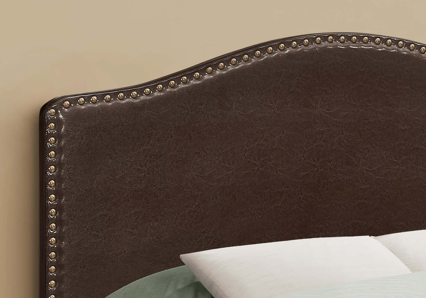 Monarch Specialties - Transitional Upholstered Arched Top Headboard in Brown Leather-Look Fabric - I 6010F