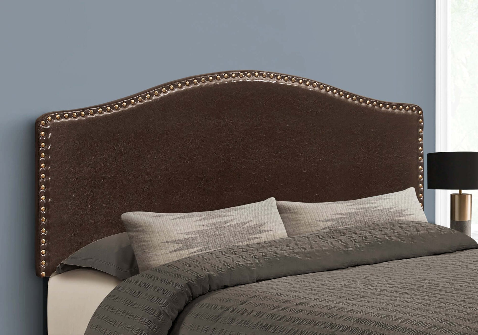 Monarch Specialties - Transitional Upholstered Arched Top Headboard in Brown Leather-Look Fabric - I 6010Q