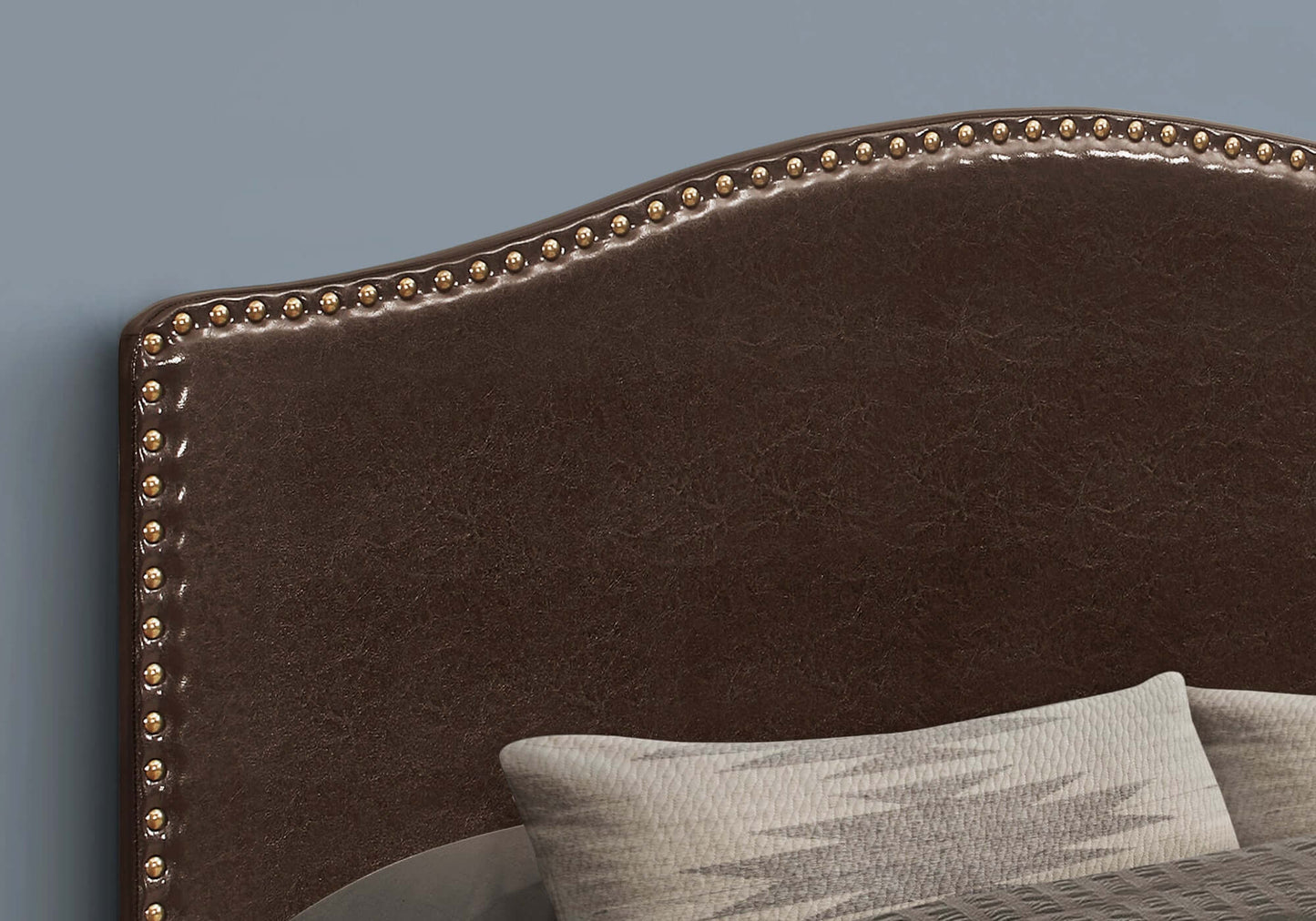 Monarch Specialties - Transitional Upholstered Arched Top Headboard in Brown Leather-Look Fabric - I 6010F