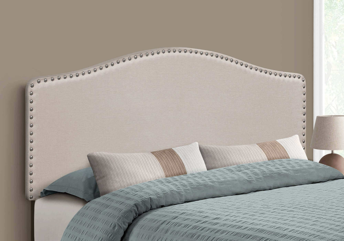 Bed – Full / Queen Size / Beige Linen Headboard Only