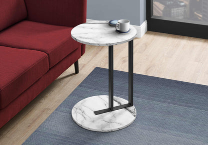 Accent Table - 24"H / White Marble-Look / Black Metal