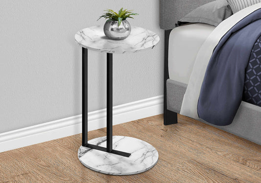 Accent Table - 24"H / White Marble-Look / Black Metal