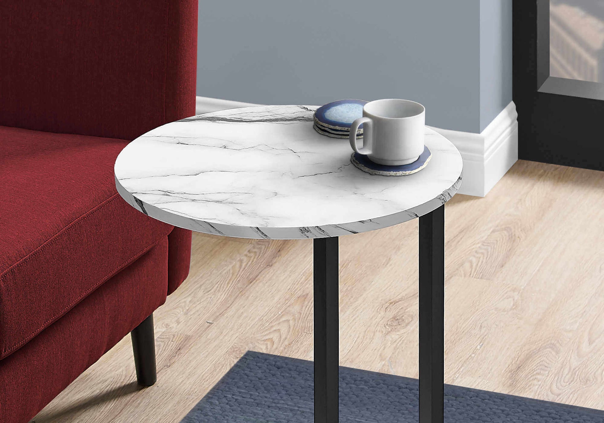 Accent Table - 24"H / White Marble-Look / Black Metal