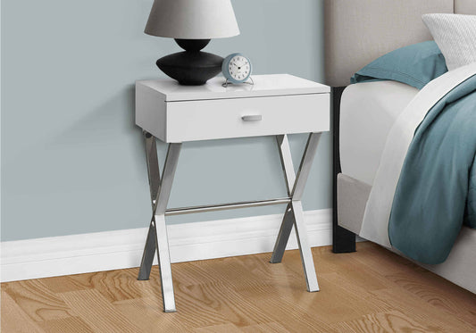 Nightstand - 24"H / Glossy White / Chrome Metal