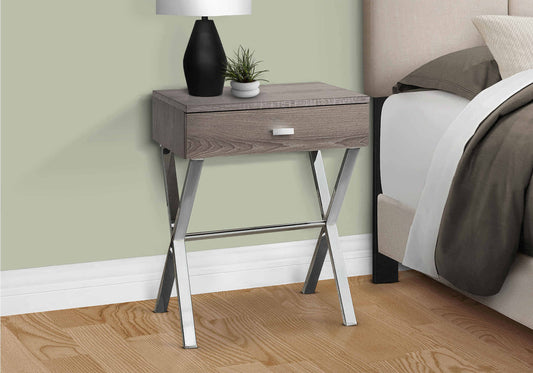 Nightstand - 24"H / Dark Taupe / Chrome Metal