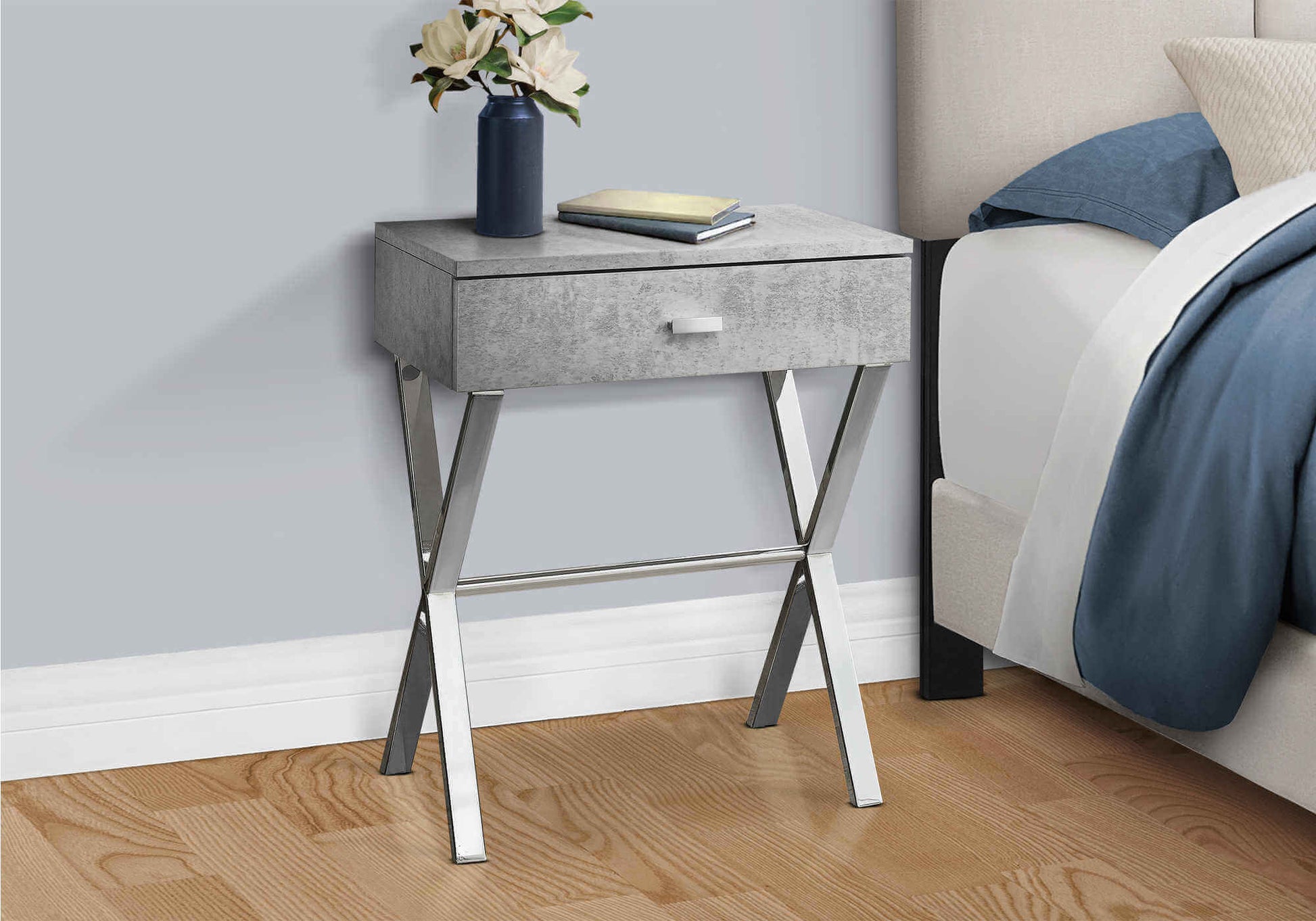 Nightstand - 24"H / Grey Cement / Chrome Metal