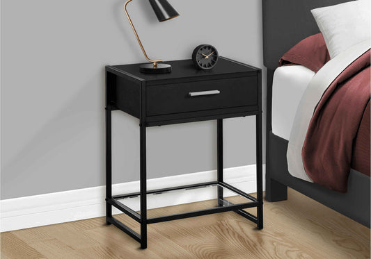 Nightstand - 22"H / Black / Black Metal/ Tempered Glass