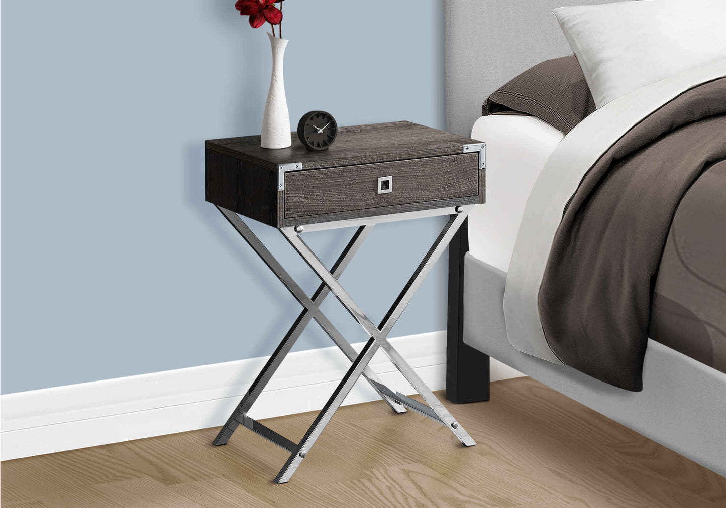 Nightstand - 24"H / Dark Taupe / Chrome Metal