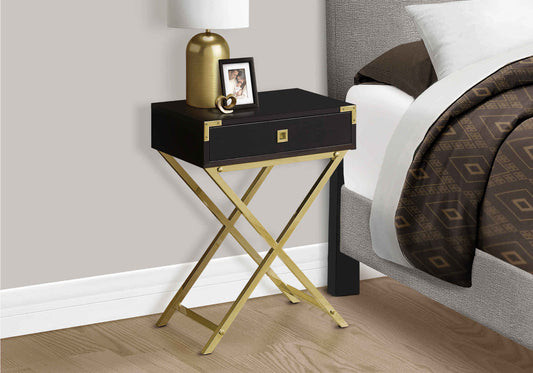 Nightstand - 24"H / Espresso / Gold Metal