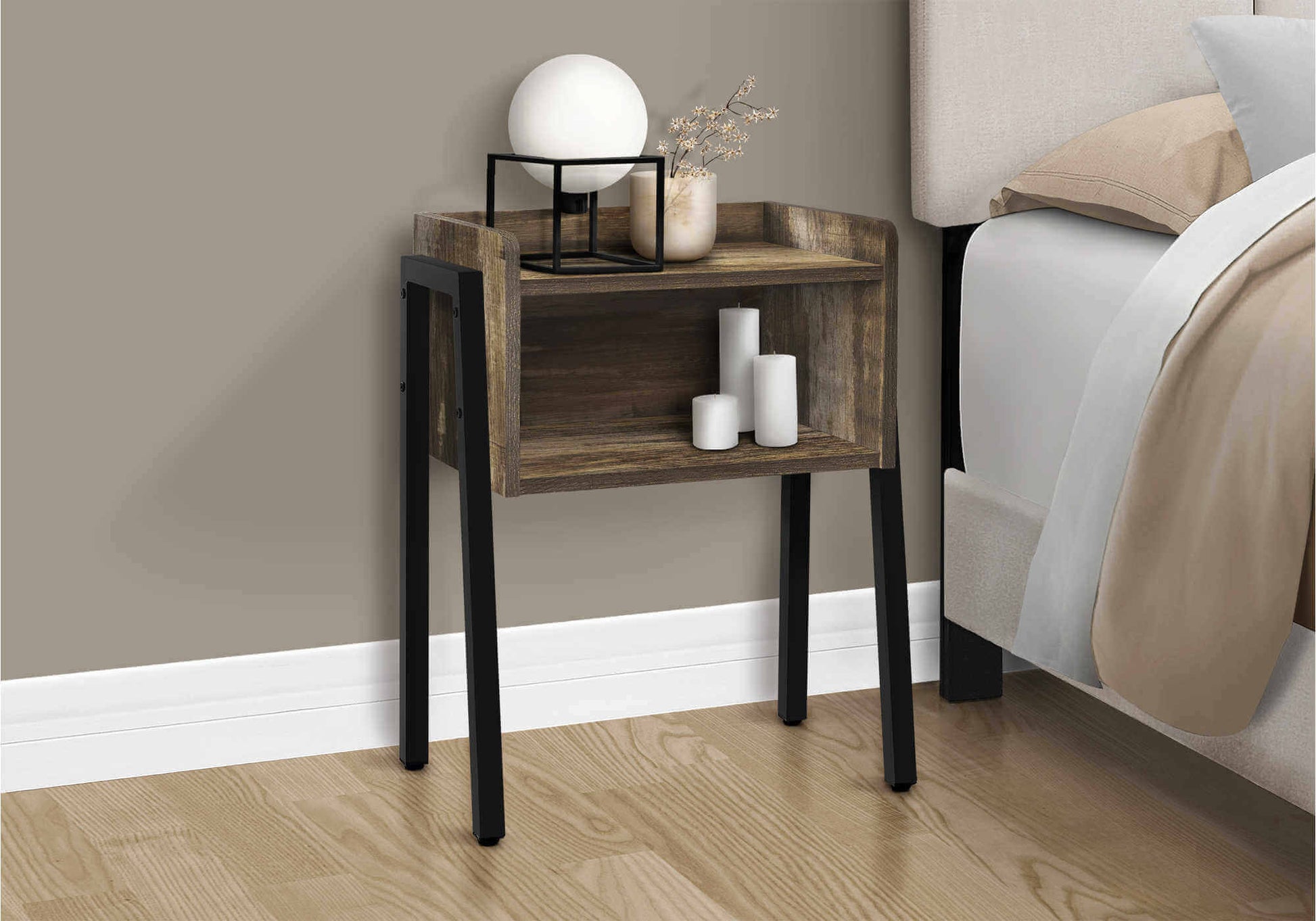 Nightstand - 23"H / Brown Reclaimed-Look / Black Metal