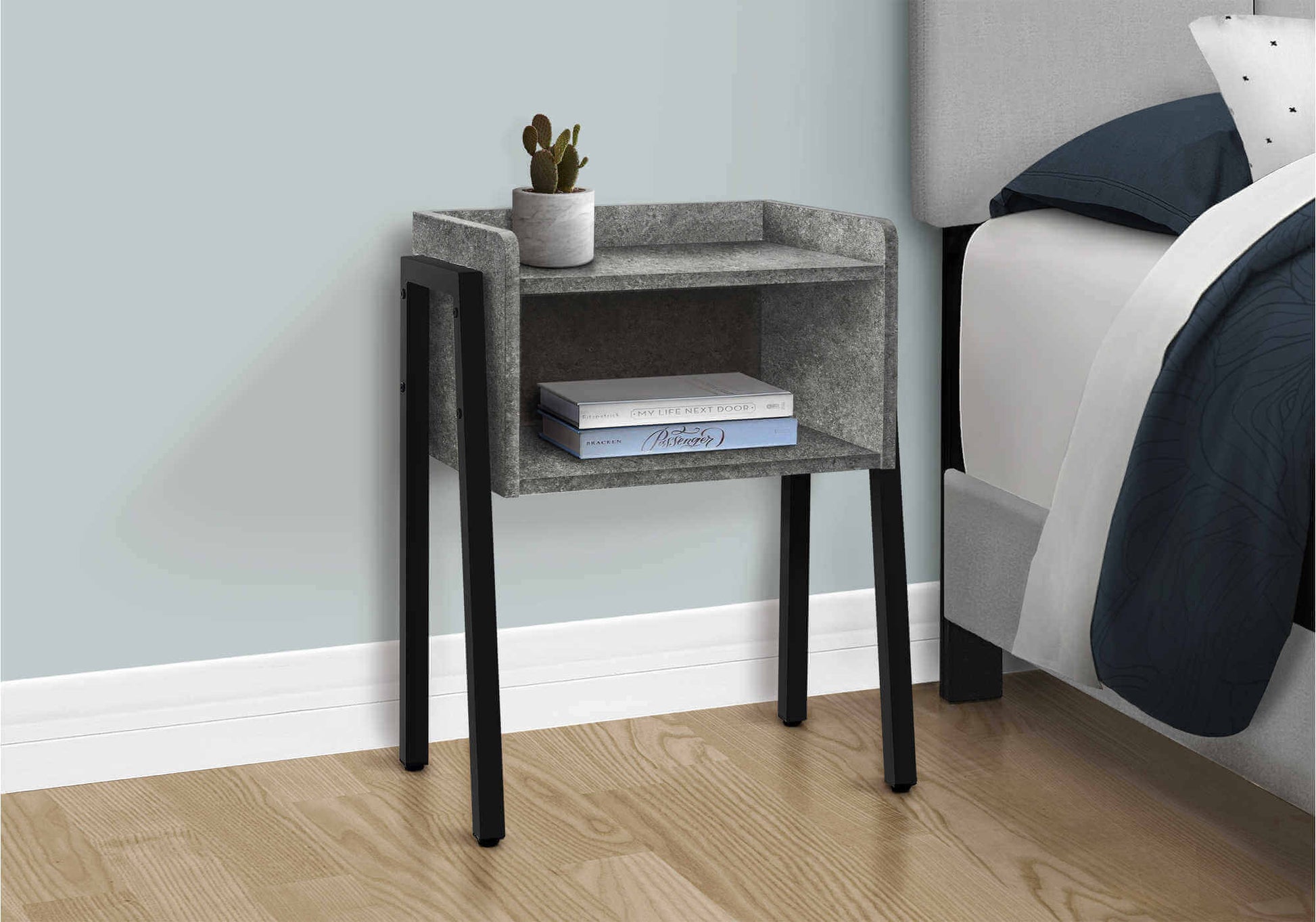 Nightstand - 23"H / Grey Stone-Look / Black Metal