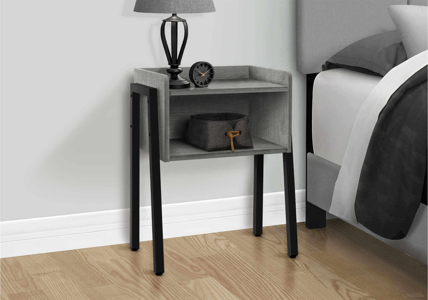 Nightstand - 23"H / Grey / Black Metal