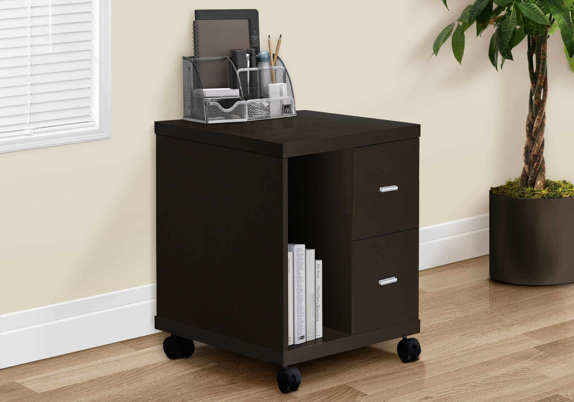 Office Cabinet - Espresso 2 Drawer on Castors