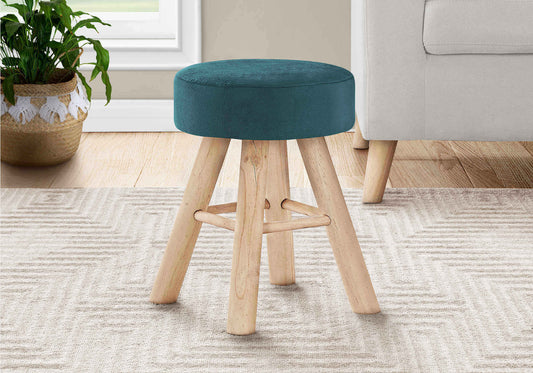 Ottoman - Turquoise Velvet / Natural Wood Legs