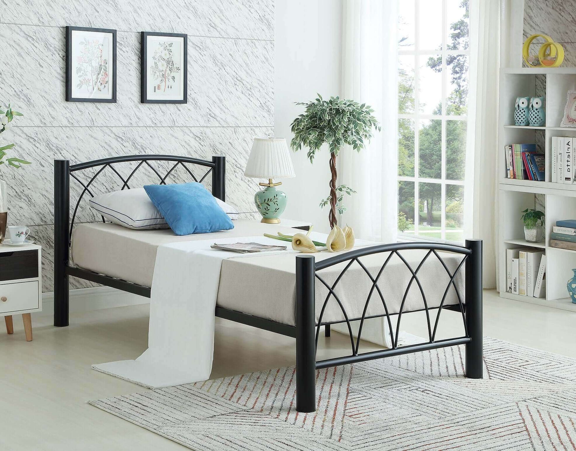 International Furniture Distribution Centre - Modern Metal Bed with Contemporary Scroll Inspired Metal Frame - IF 182 - S