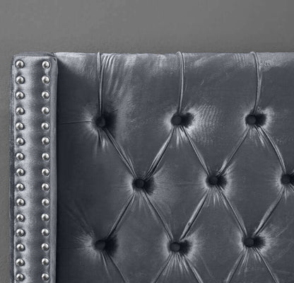 IF 5890 Grey Velvet Fabric Bed