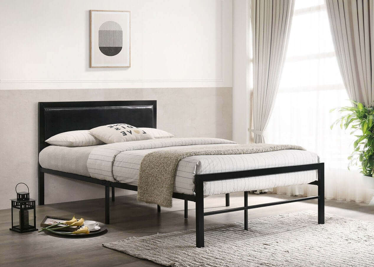 IF 142 Black or White Metal Bed with A Padded Headboard