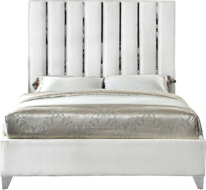 IF 5622 White Velvet Bed with Chrome Channel Design