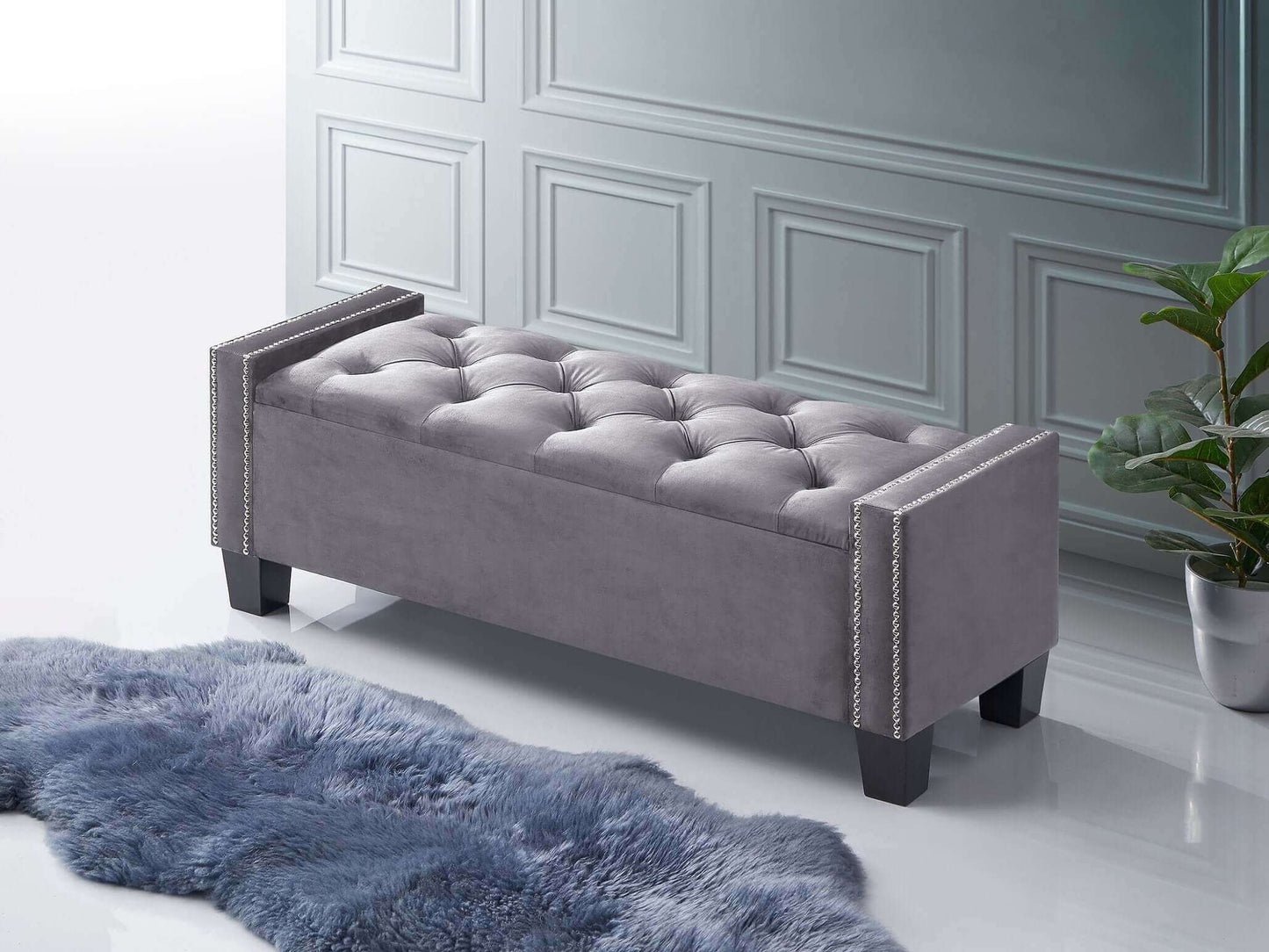 IF 6200 Grey Velvet Storage Bench