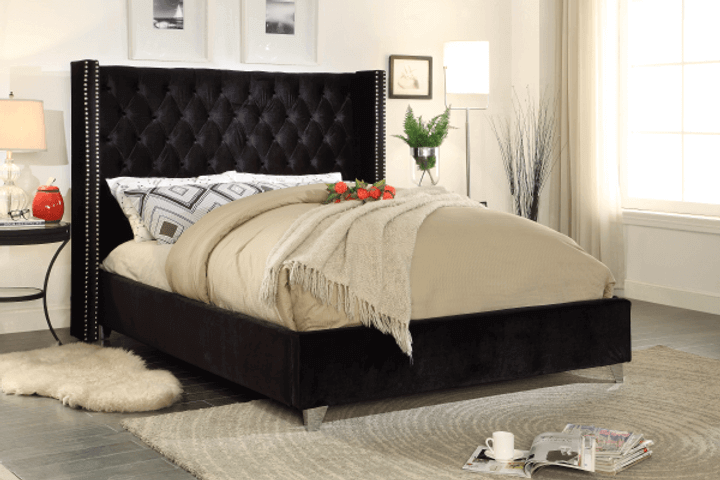 IF 5893 Black Velvet Fabric Bed