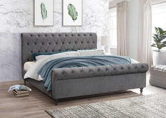 IF 197 Grey Velvet Bed with Diamond Pattern Stitching Details