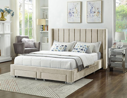 Modern Velvet Upholstered Storage Bed Frame with Wing Headboard