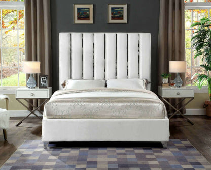 IF 5622 White Velvet Bed with Chrome Channel Design