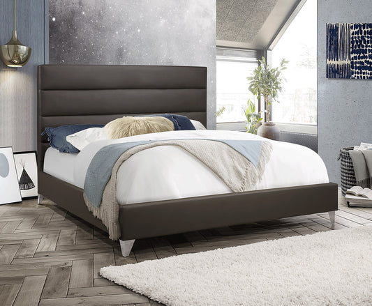 Upholstered Bed Frame with Horizontal Deep Tufted Panels & Chrome Legs