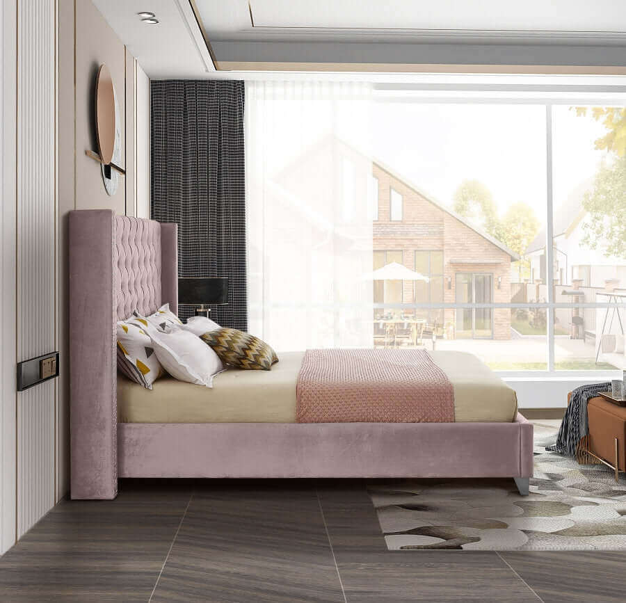 IF 5895 Dusty Pink Velvet Wing Bed