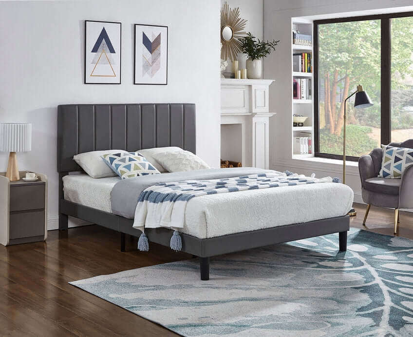 IF 5361 Grey PU Bed with Vertical Tufting