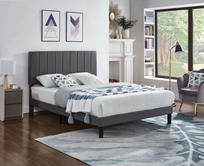 International Furniture Distribution Centre - Grey PU Bed with Vertical Tufting - IF 5361 - D