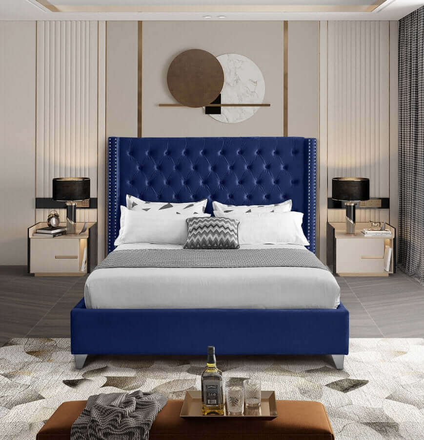 IF 5891 Blue Velvet Fabric Bed